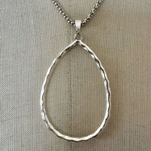 Silver tone open teardrop pendant necklace